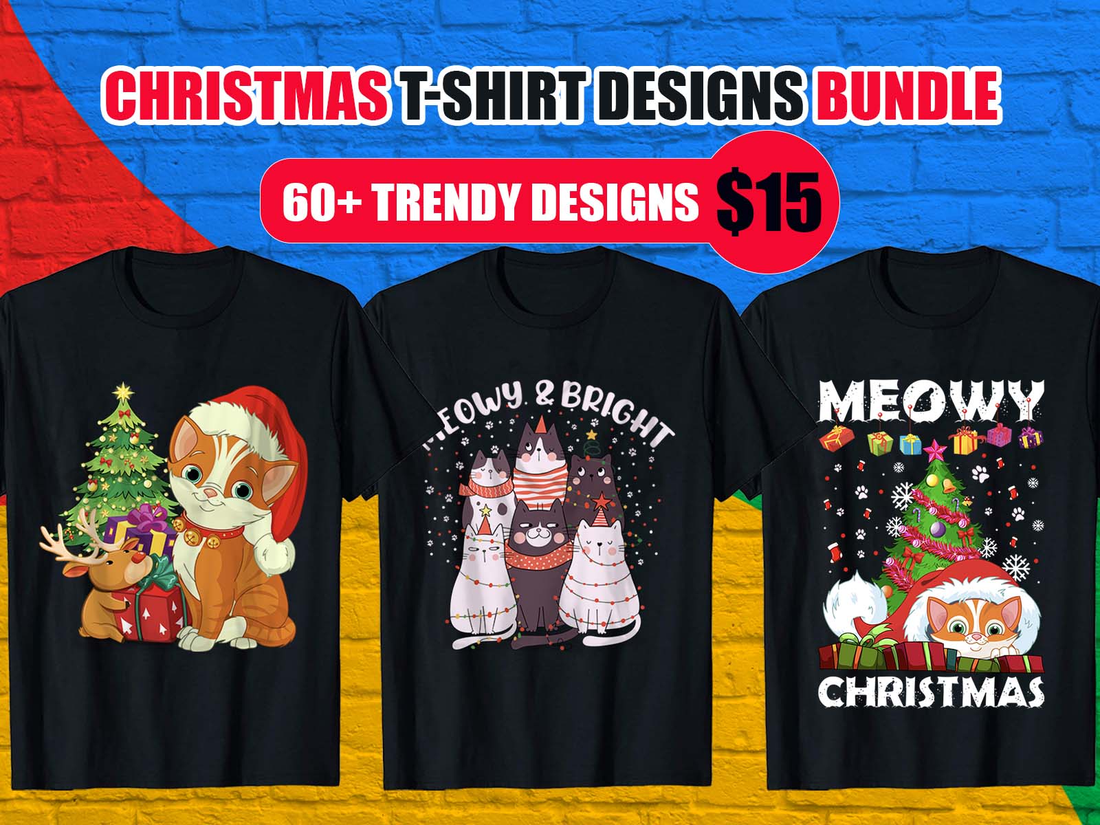 cat Christmas T-Shirt Design