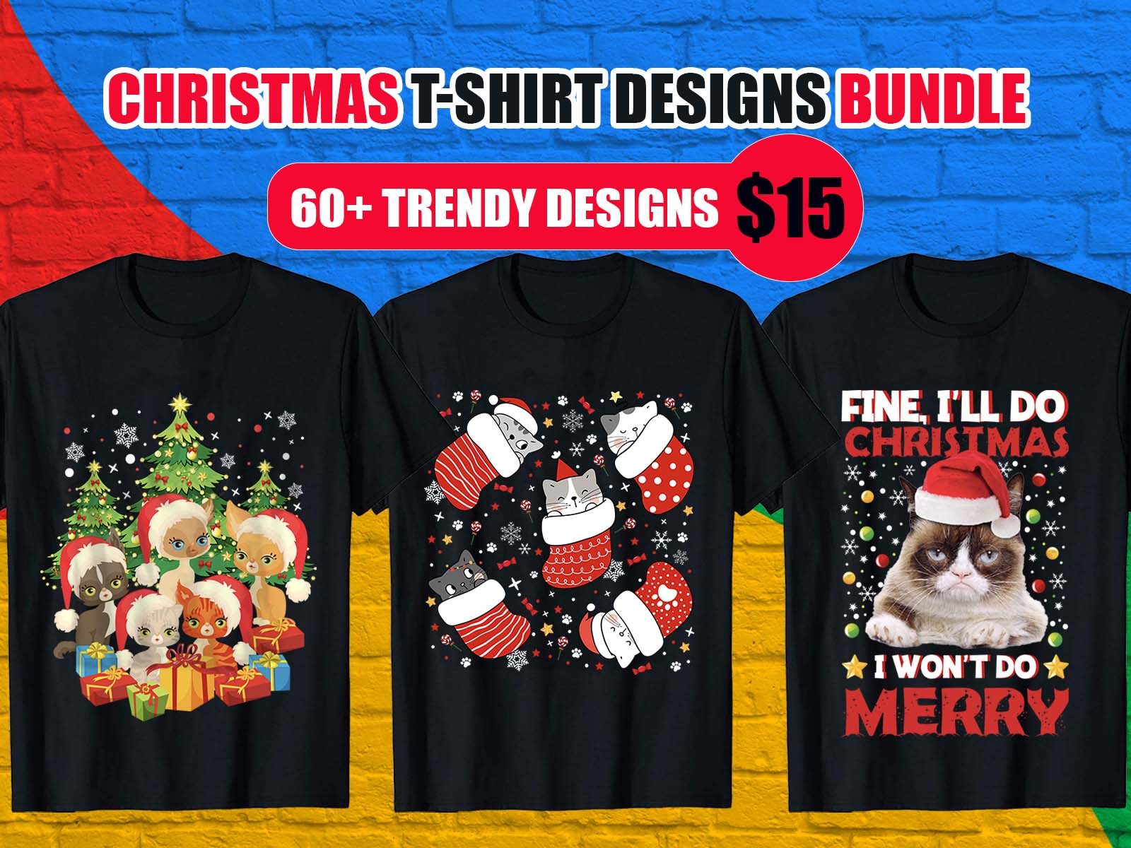 cat Christmas T-Shirt Design