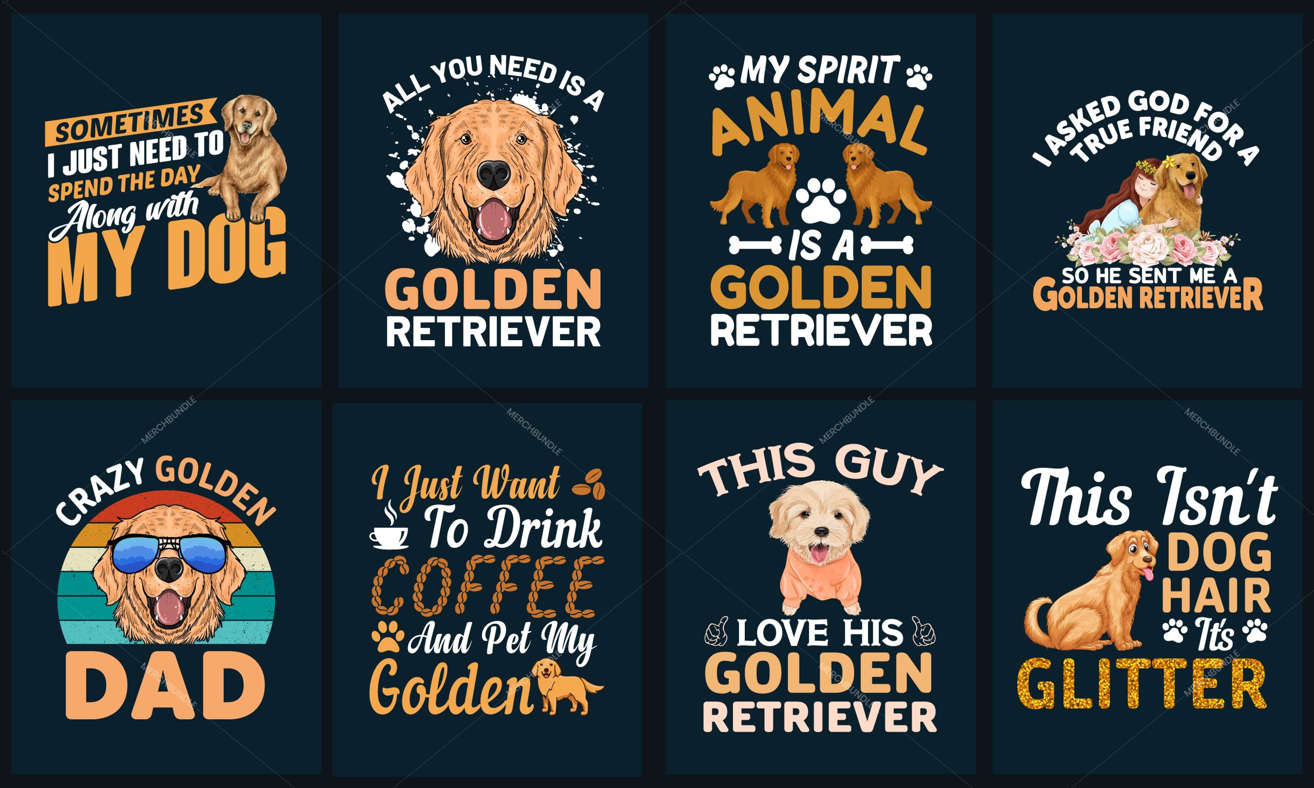 Golden Retriever T-Shirt Designs Bundle