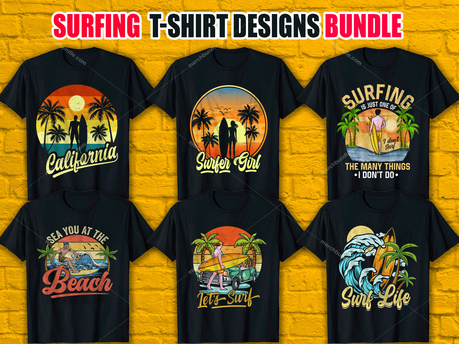 Surfing T-Shirt Designs Bundle V.4 - MERCHBUNDLE