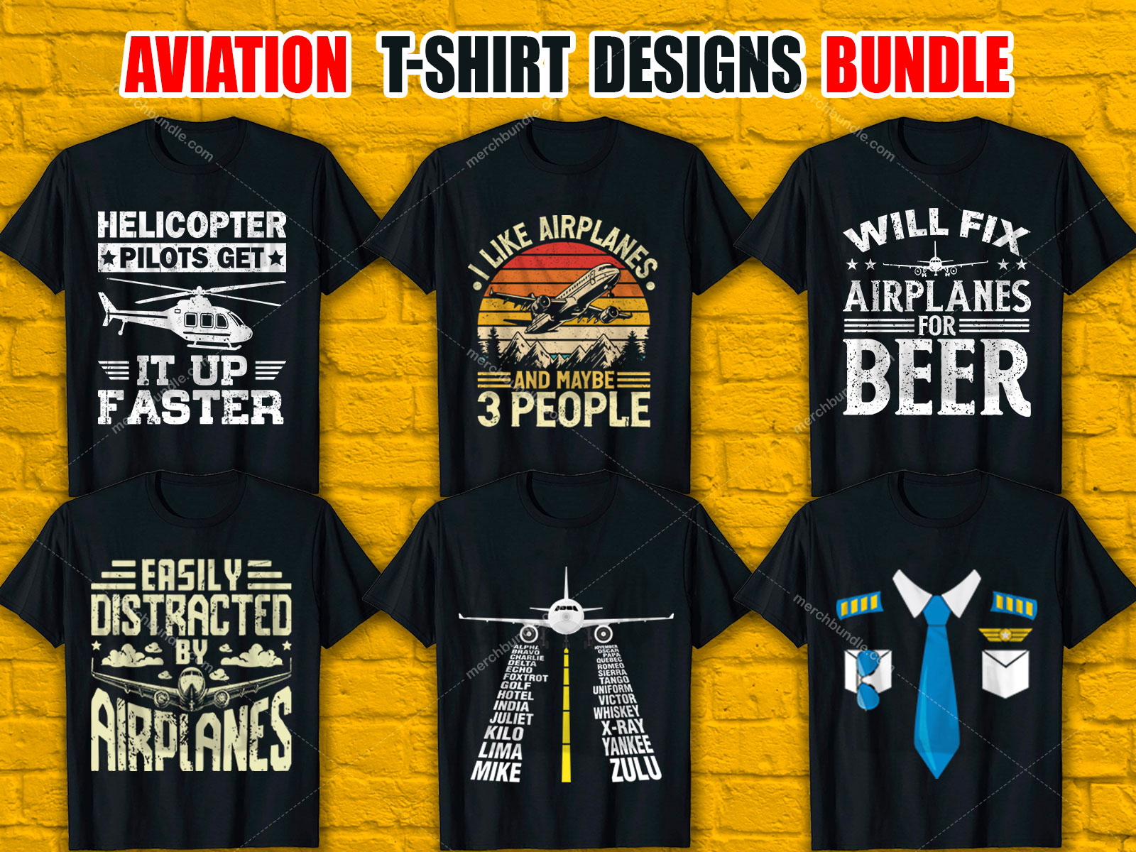 Aviation T-Shirt Designs Bundle V.1