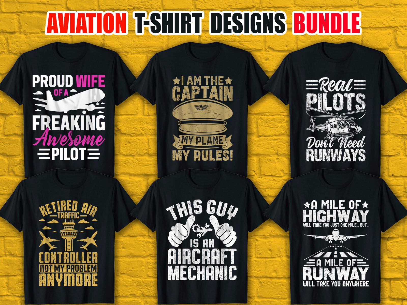 Aviation T-Shirt Designs Bundle V.2