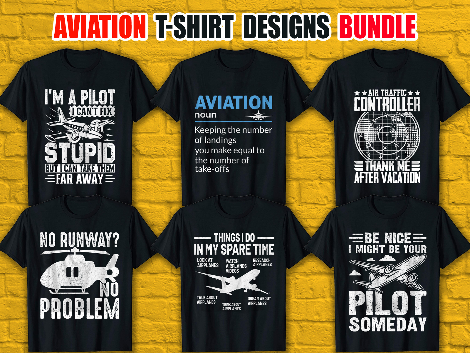 Aviation T-Shirt Designs Bundle V.2