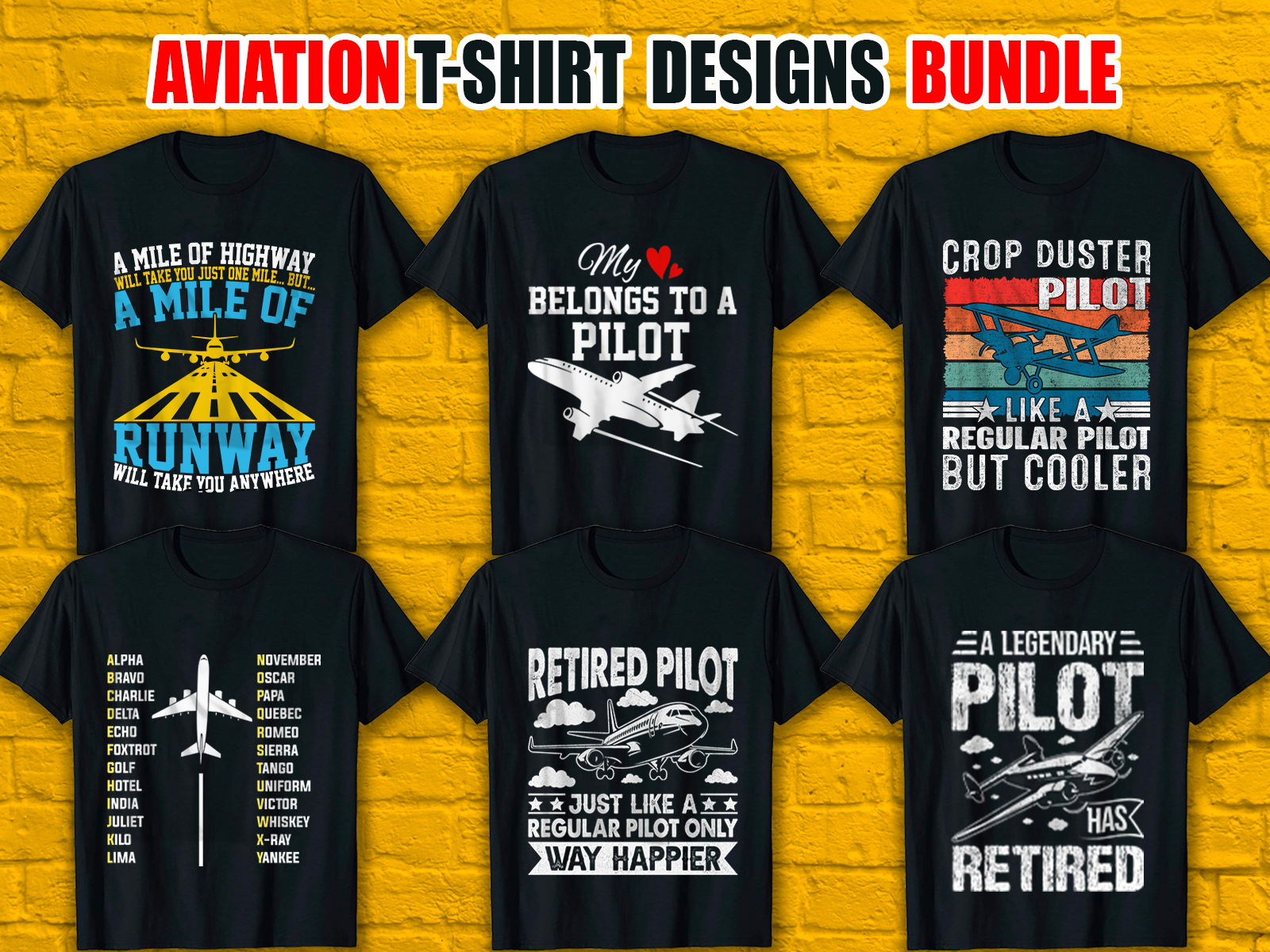 Aviation T-Shirt Designs Bundle V.3