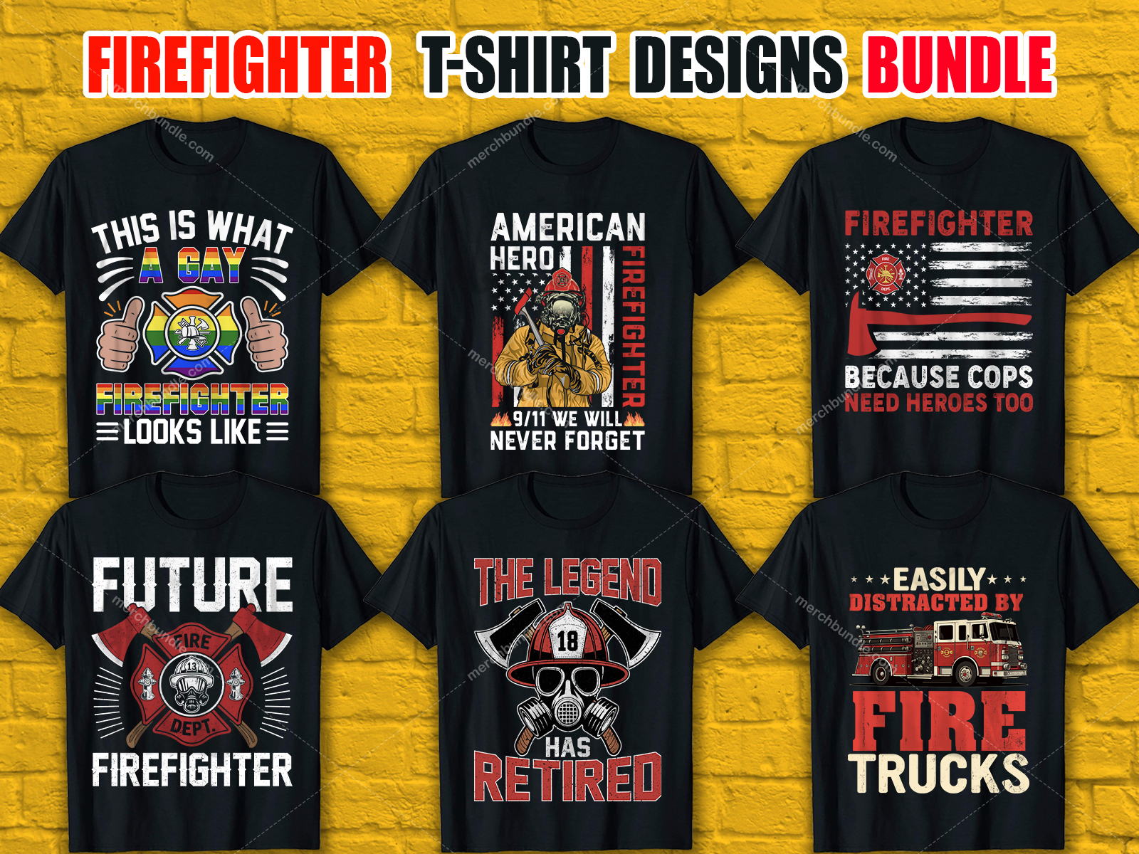  Firefighter T-Shirt Designs Bundle V.1