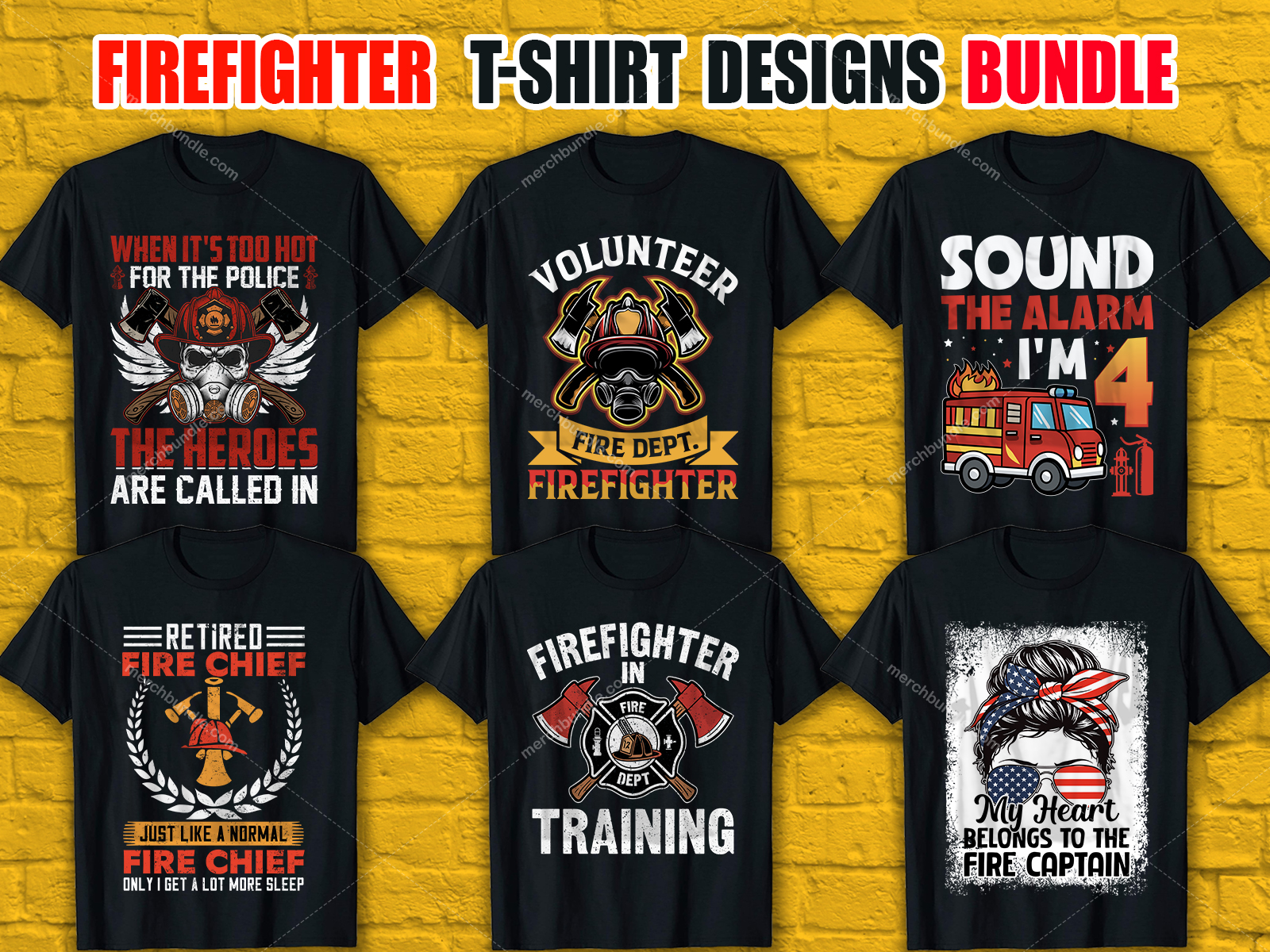  Firefighter T-Shirt Designs Bundle V.1