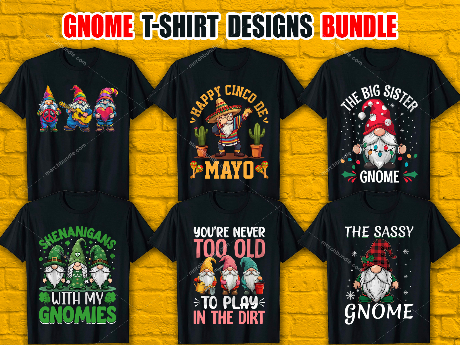 Gnome T-Shirt Designs Bundle V.2