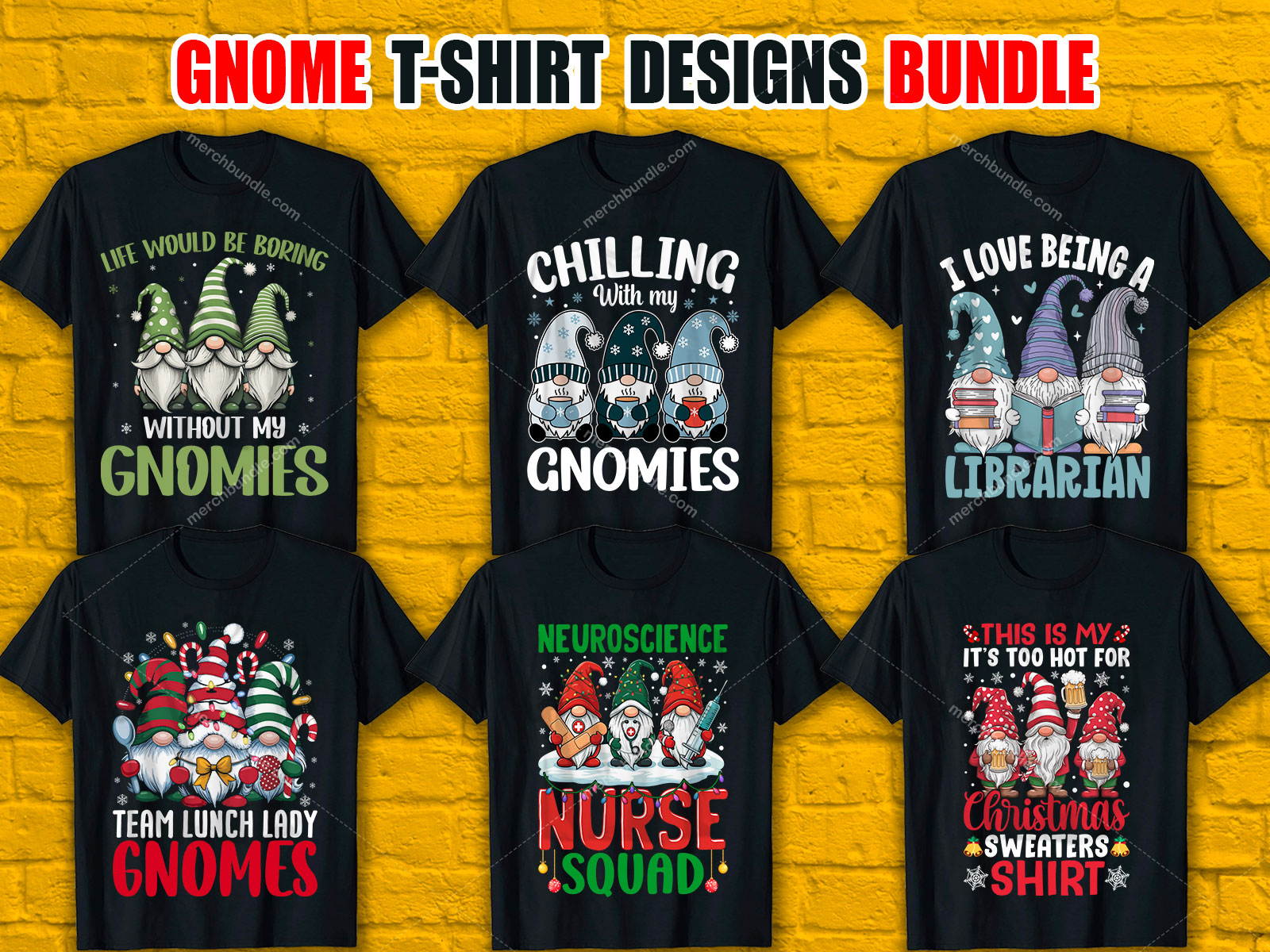 Gnome T-Shirt Designs Bundle V.2