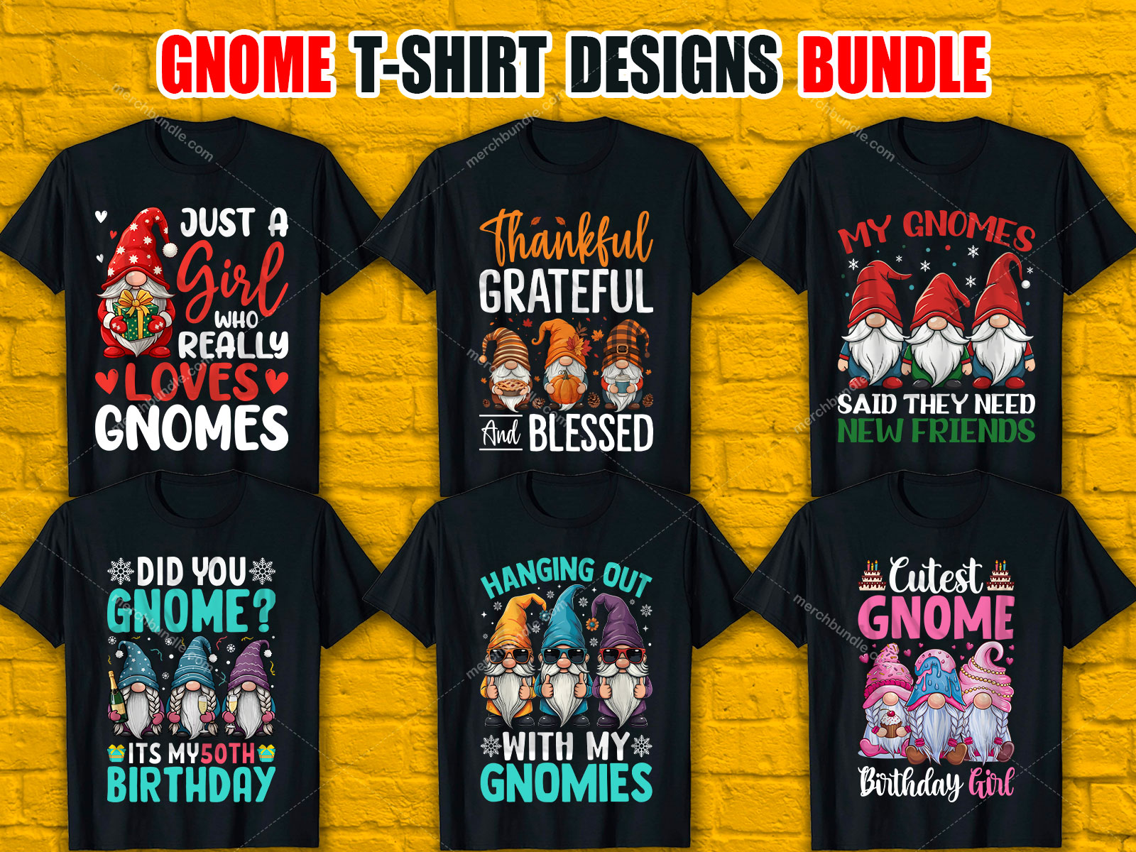 Gnome T-Shirt Designs Bundle V.2