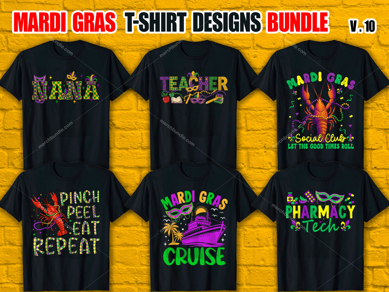 Mardi Gras T-Shirt Designs Bundle V.10