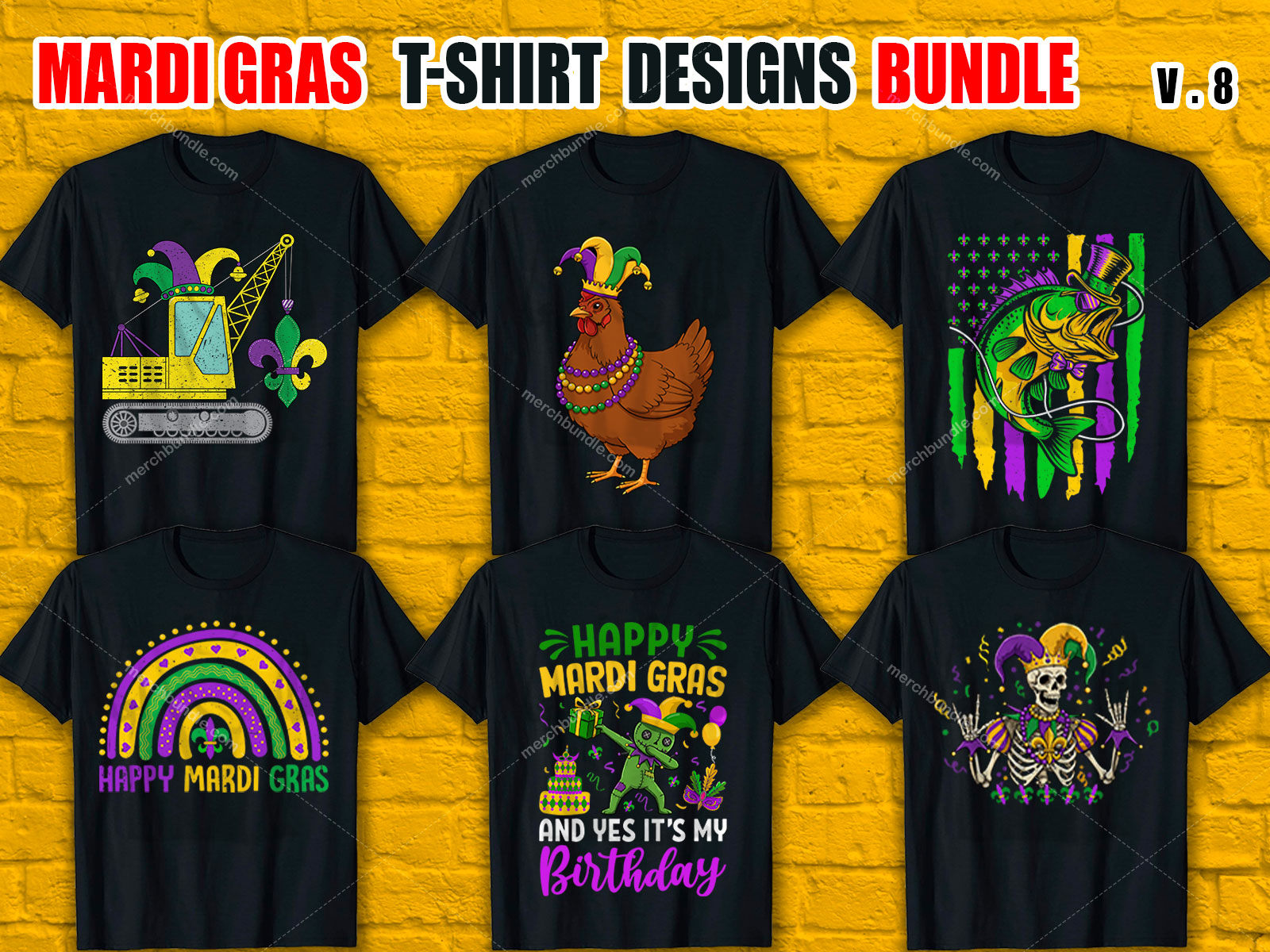 Mardi Gras T-Shirt Designs Bundle V.8