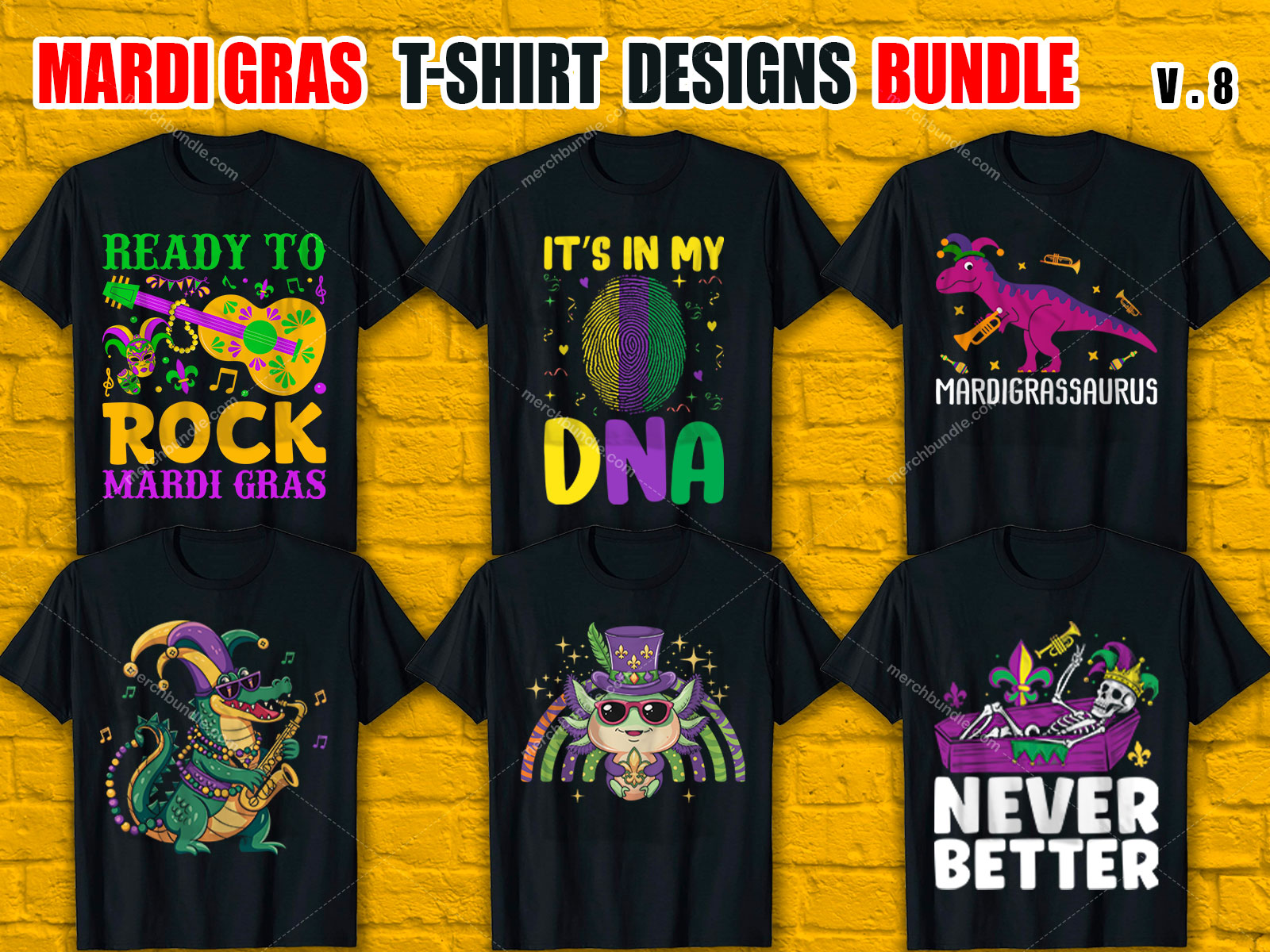 Mardi Gras T-Shirt Designs Bundle V.8