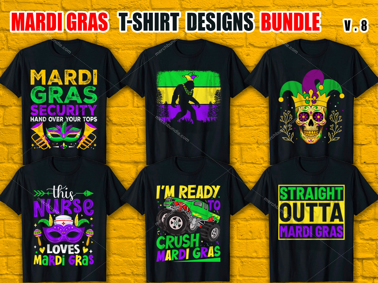 Mardi Gras T-Shirt Designs Bundle V.8