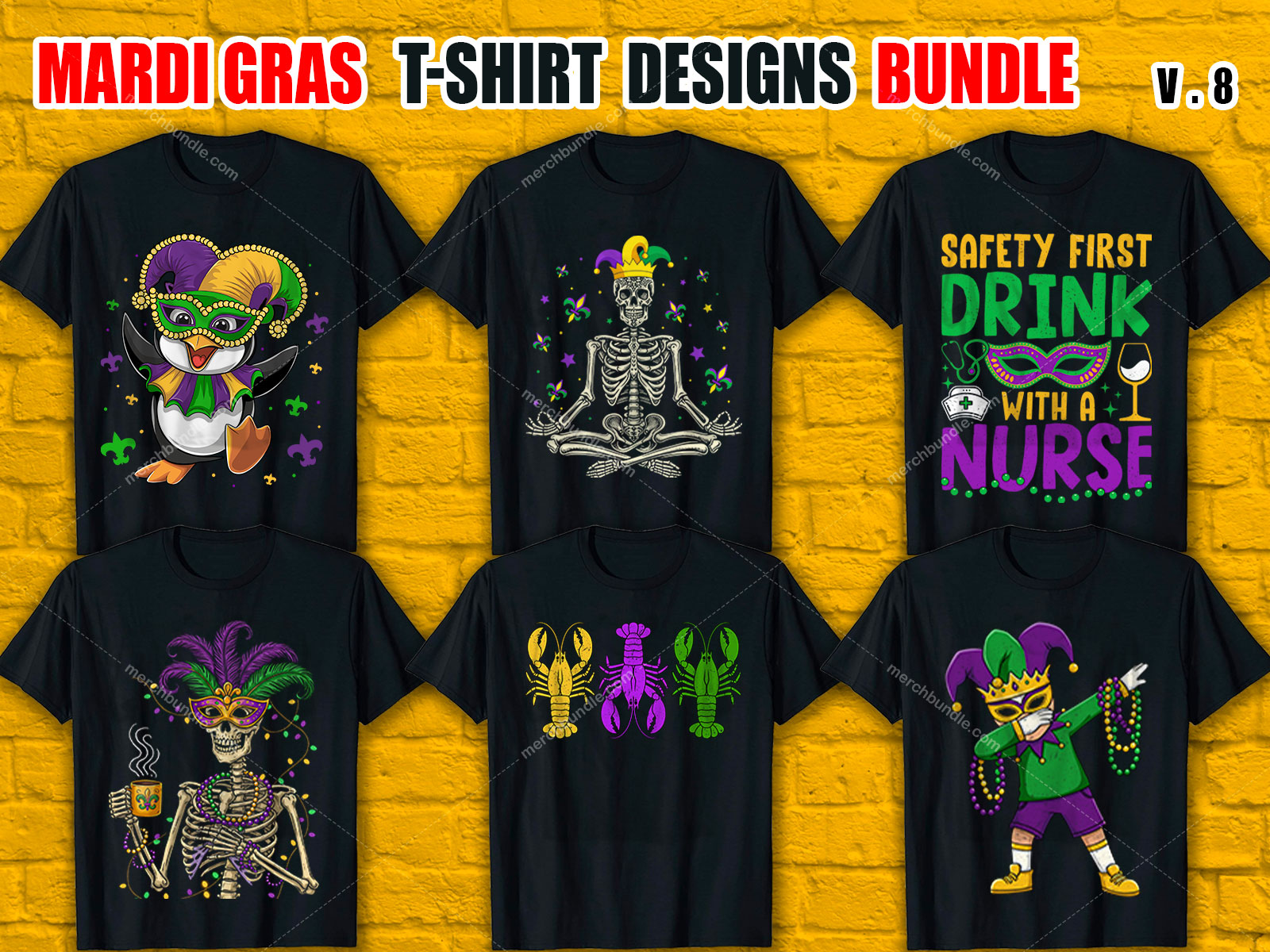 Mardi Gras T-Shirt Designs Bundle V.8