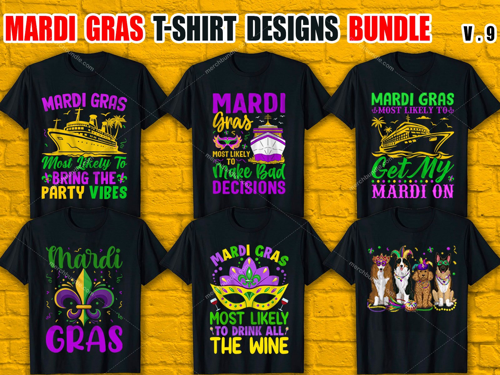 Mardi Gras T-Shirt Designs Bundle V.9