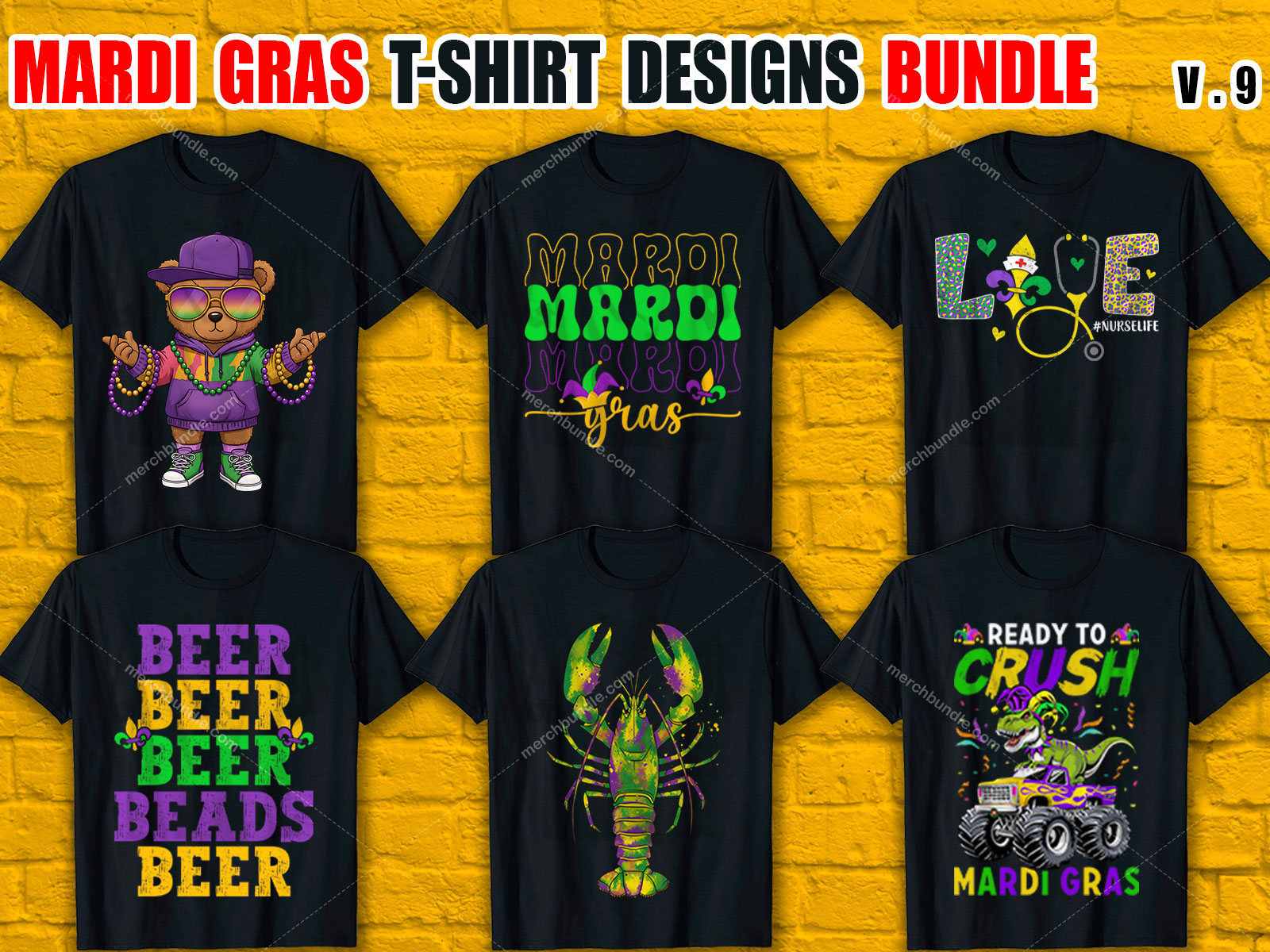 Mardi Gras T-Shirt Designs Bundle V.9