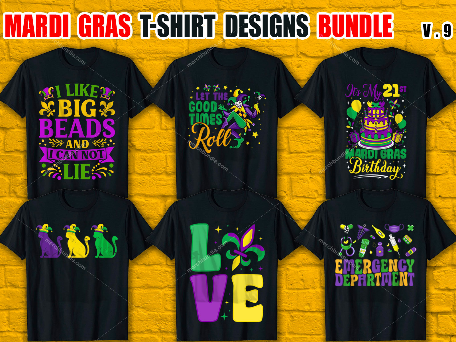 Mardi Gras T-Shirt Designs Bundle V.9