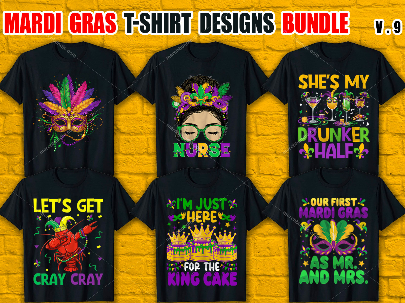 Mardi Gras T-Shirt Designs Bundle V.9