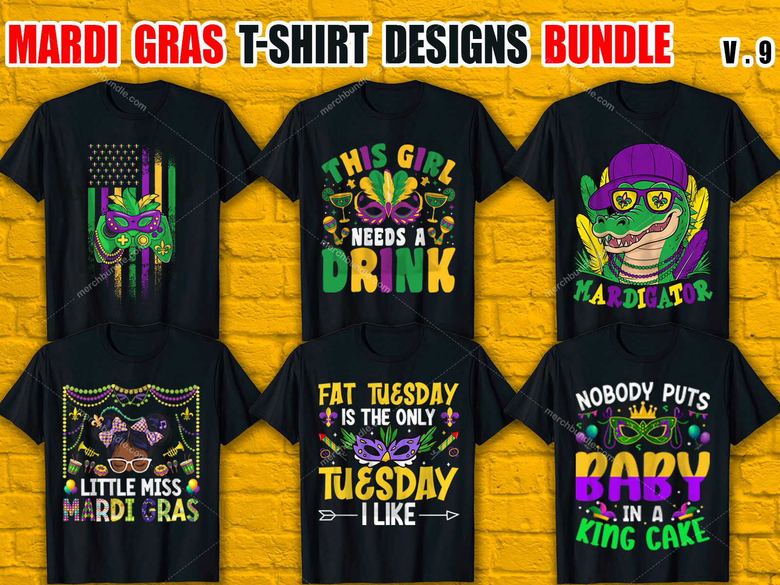 Mardi Gras T-Shirt Designs Bundle V.9