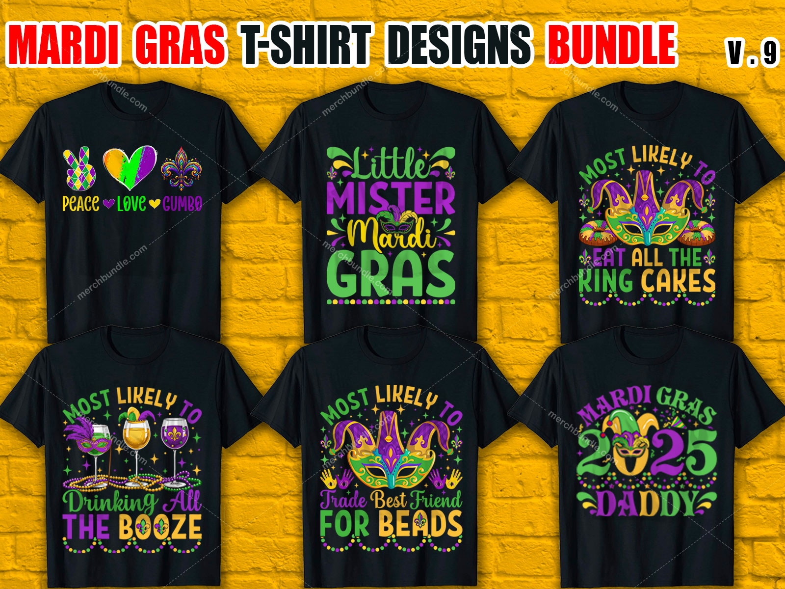 Mardi Gras T-Shirt Designs Bundle V.9