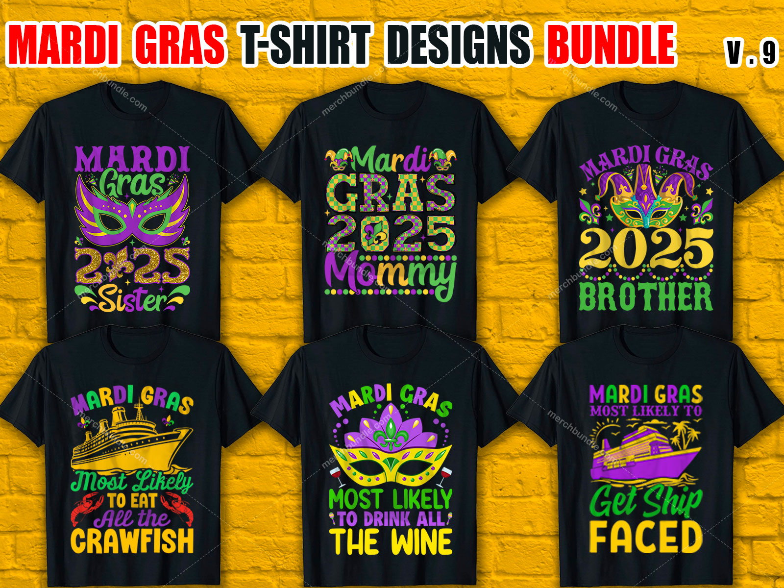 Mardi Gras T-Shirt Designs Bundle V.9